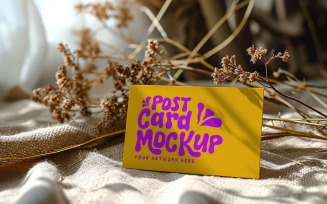 Post card mockup with flowers on the Cloth 310