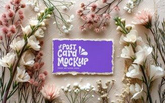 Post card Mockup with Green Flowers 280