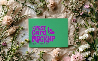 Post card Mockup with Green Flowers 281