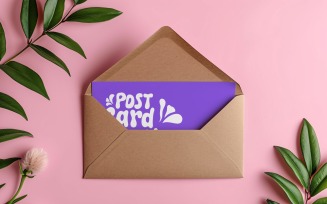 Greeting Mockup Envelope Flowers On the Pink background 362