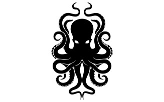 Octopus icon for sea monster tattoo design. Octopus black silhouette of sea monster.