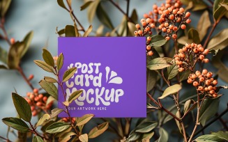 Post card Mockup Flatlay designe On the plant branches 337