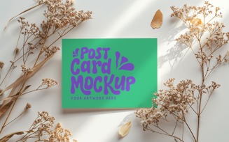 Post card mockup Flatlay with flowers 342