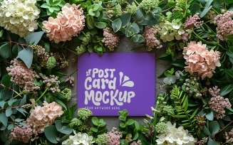 Post card mockup Flatlay with Flowers 379