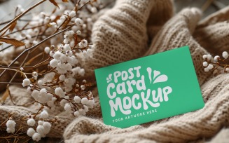 Post Card Mockup With Dried Flowers On the Cloth 353