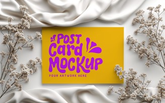 Post Card Mockup With Dried Flowers On the Cloth 392