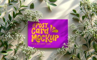 Post card mockup with flowers on the Tile 398