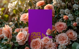 Post Card Mockup With pink flowers 373