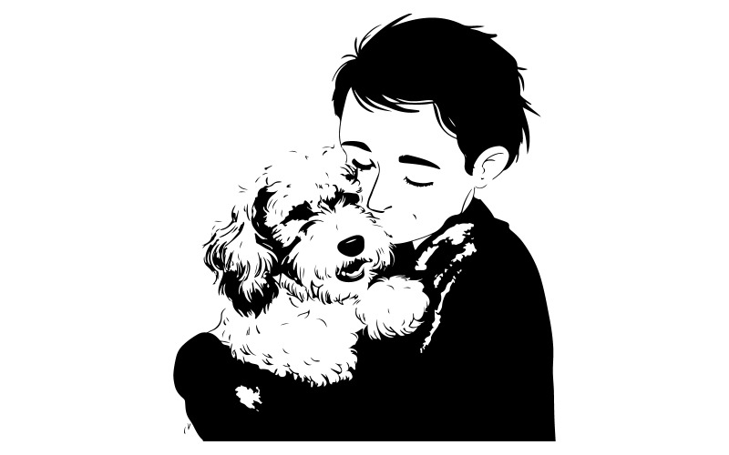 A boy and a dog silhouette vector art illustration Illustration