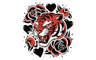 A tiger and rose vector art style illustration