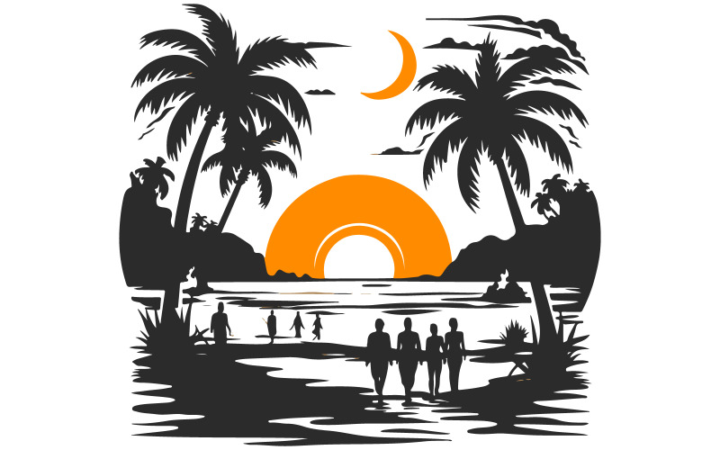 Beach silhouette vector art illustration Illustration