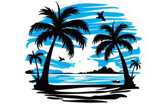 Beach silhouette vector art style illustration