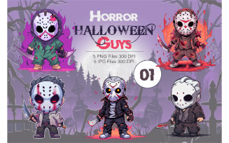 Cartoon Horror Halloween Guys 01. TShirt Sticker.
