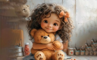 Girl Hugging with Teddy bear 08
