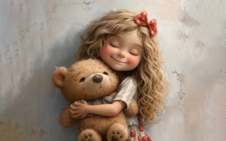 Girl Hugging with Teddy bear 11