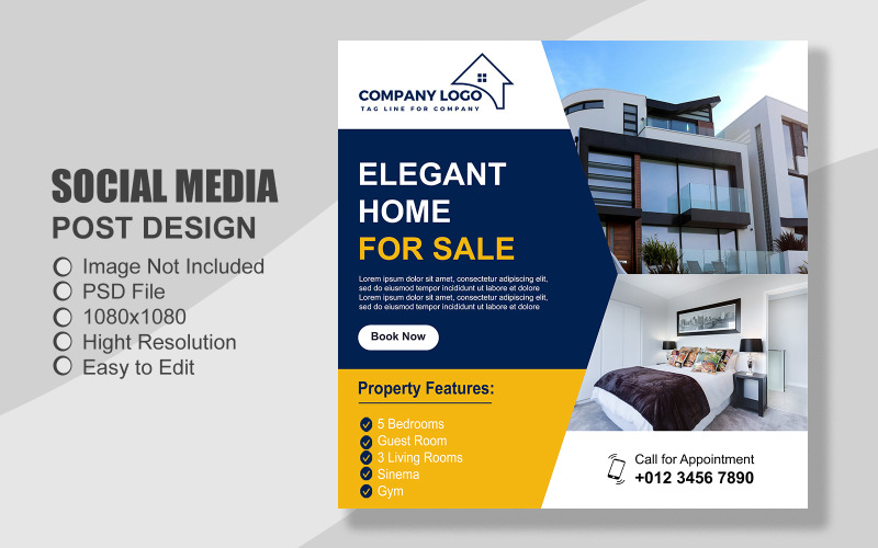 Real Estate Instagram Post Template in PSD - Poster - Flyer - 037 Social Media