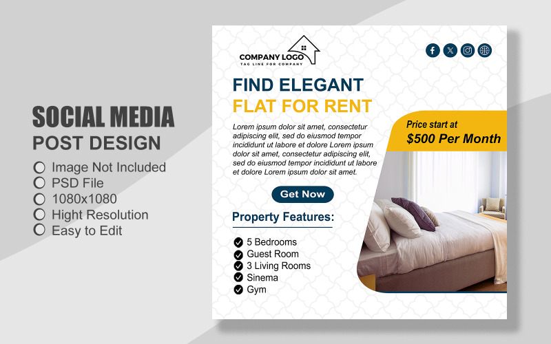 Real Estate Instagram Post Template in PSD - Poster - Flyer - 038 Social Media