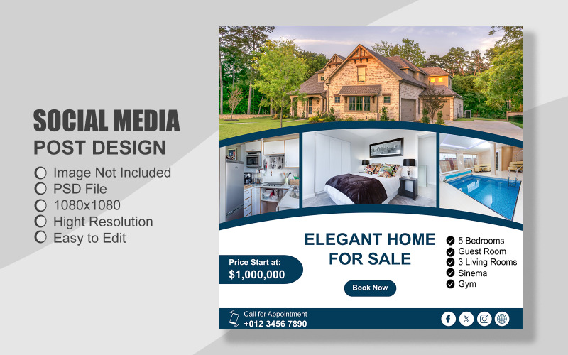 Real Estate Instagram Post Template in PSD - Poster - Flyer - 039 Social Media