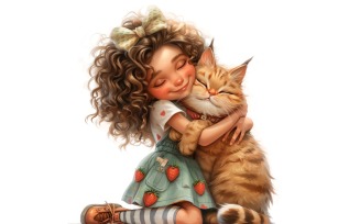 Cute Girl Hugging with Cat 99