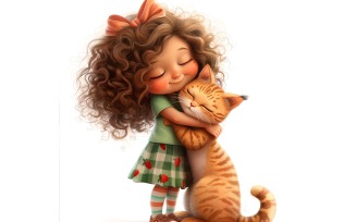 Girl Hugging with Cat 100