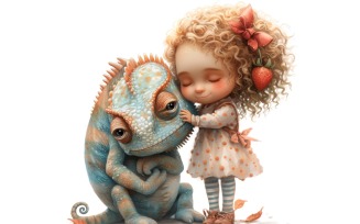 Girl Hugging with Chameleons 58