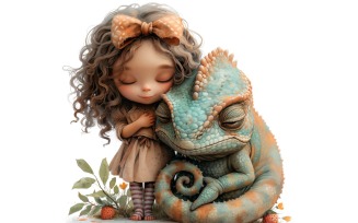 Girl Hugging with Chameleons 59