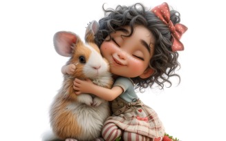 Girl Hugging with Guinea Pigs 52