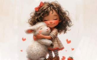 Girl Hugging with Sheep 64