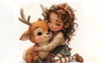 Girl Hugging with Unicorn Red Deer 83