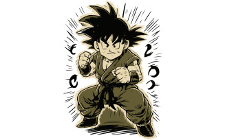 A black-and-white vintage-style doodle sketch of Goku vector