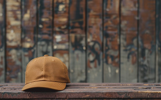 Blank beige cap on the table_brown cap on table