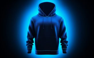 Hanging blank blue hoodie on the neon action_premium blank hoodie with neon