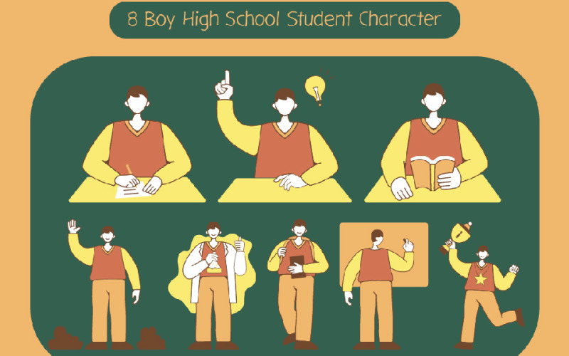 8 Boy High School Student Character Illustration