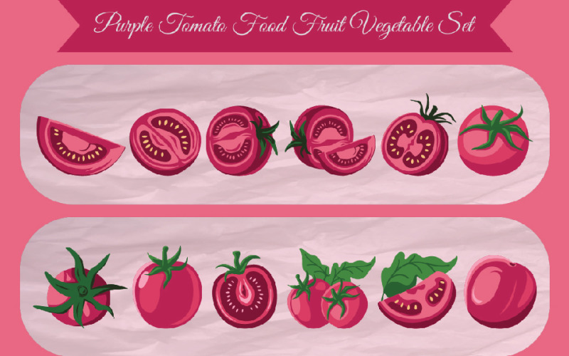 Purple Tomato Food Fruit Vegetable Set Illustration