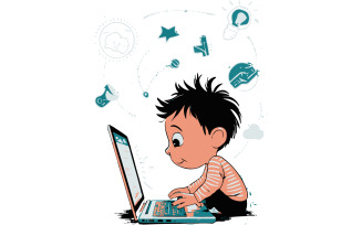 What is this child doing on the laptop illustration