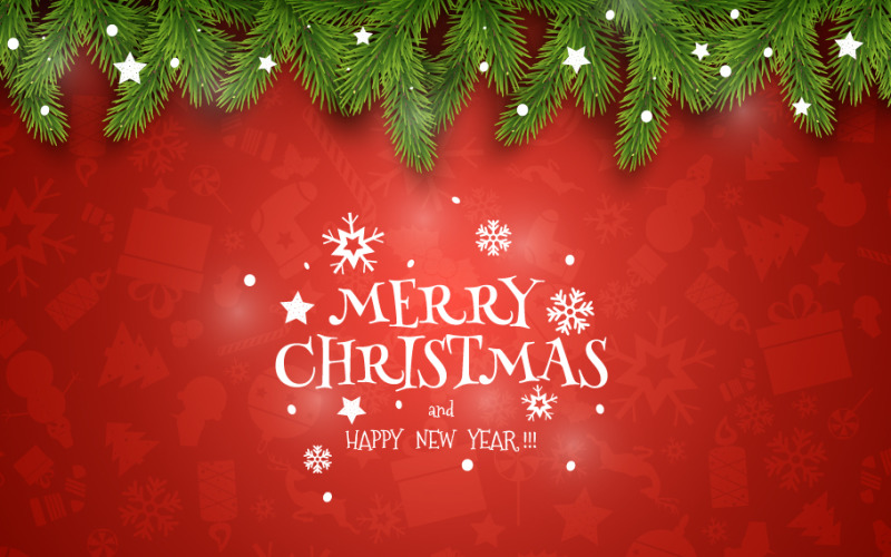 Christmas Composition on Red Background. Vector Vector Graphic