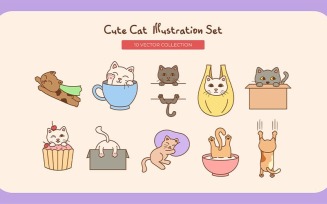 Cute Cat Illustration Set