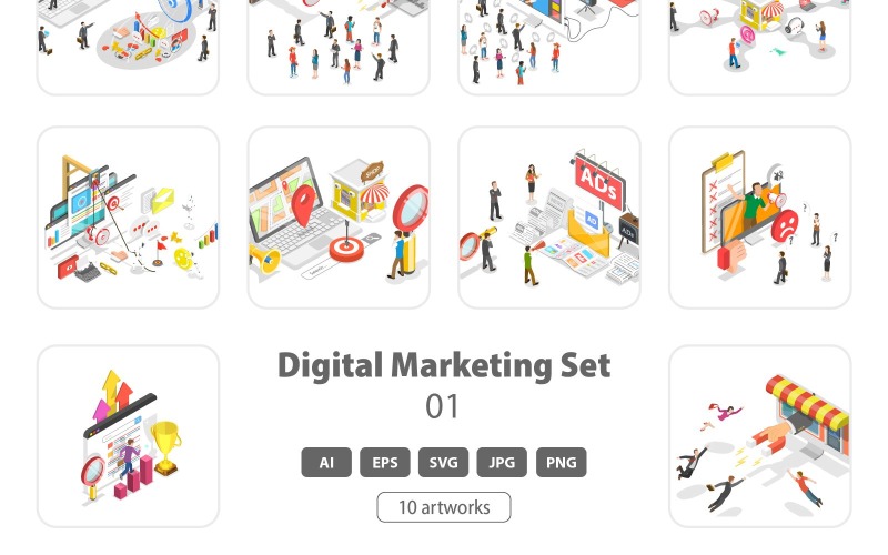 Digital Marketing Concepts Set Vector Graphic