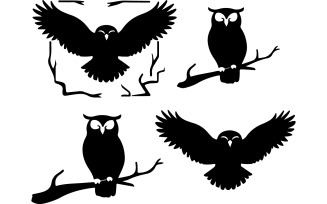 Create a minimalist set of four silhouette icons featuring an owl
