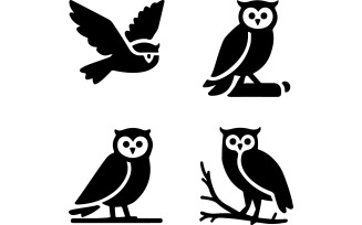 Create-a-minimalist-set-of-four-silhouette-vector-icons-featuring-an-owl Illustration