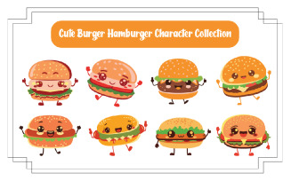 Cute Burger Hamburger Character Set