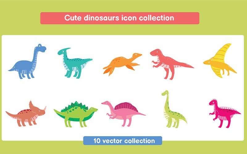Cute dinosaurs icon collection Set Vector Graphic