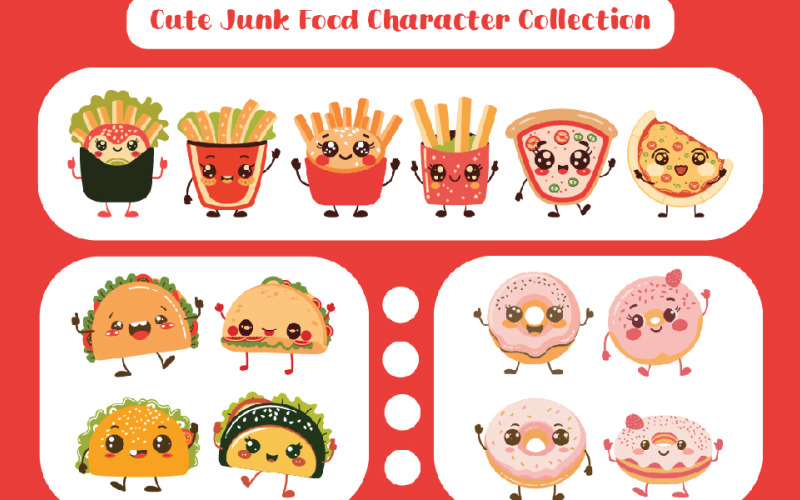 Cute Junk Food Charcter Collection Illustration