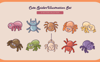 Cute Spider Illustration Set