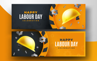 Flat Design Labor Day Banner Set Templates