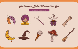 Halloween Boho Illustration Set