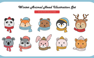 Winter Animal Head Illustration Set