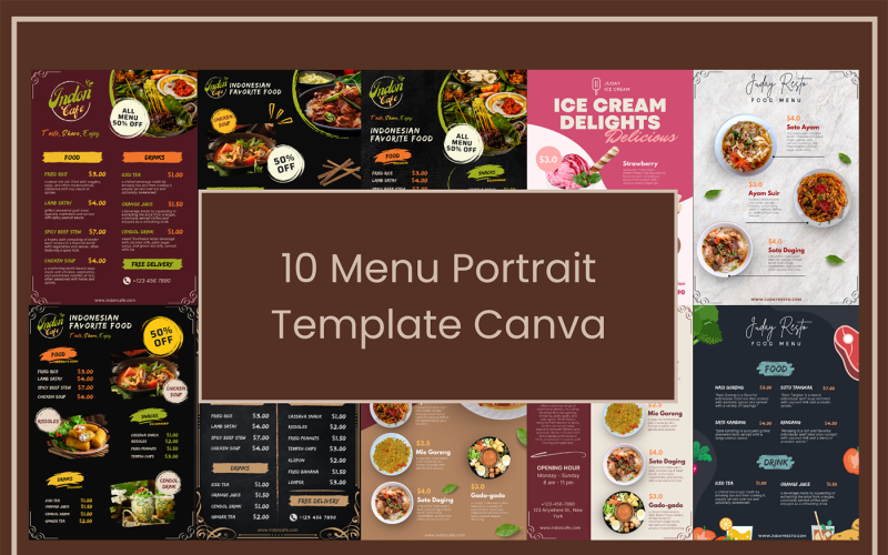 Elegant Portrait Menu Template Corporate Identity