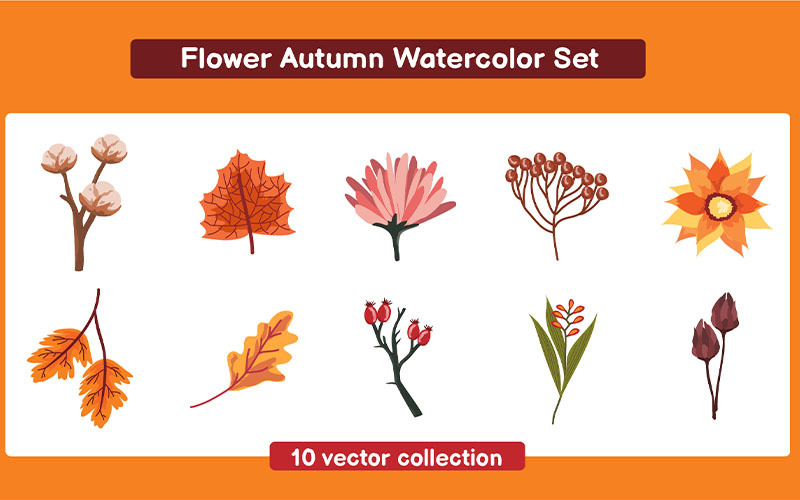 Flower Autumn Watercolor Set Vector Graphic