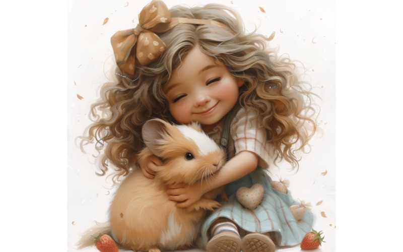 Girl Hugging with Bunny 118 Illustration